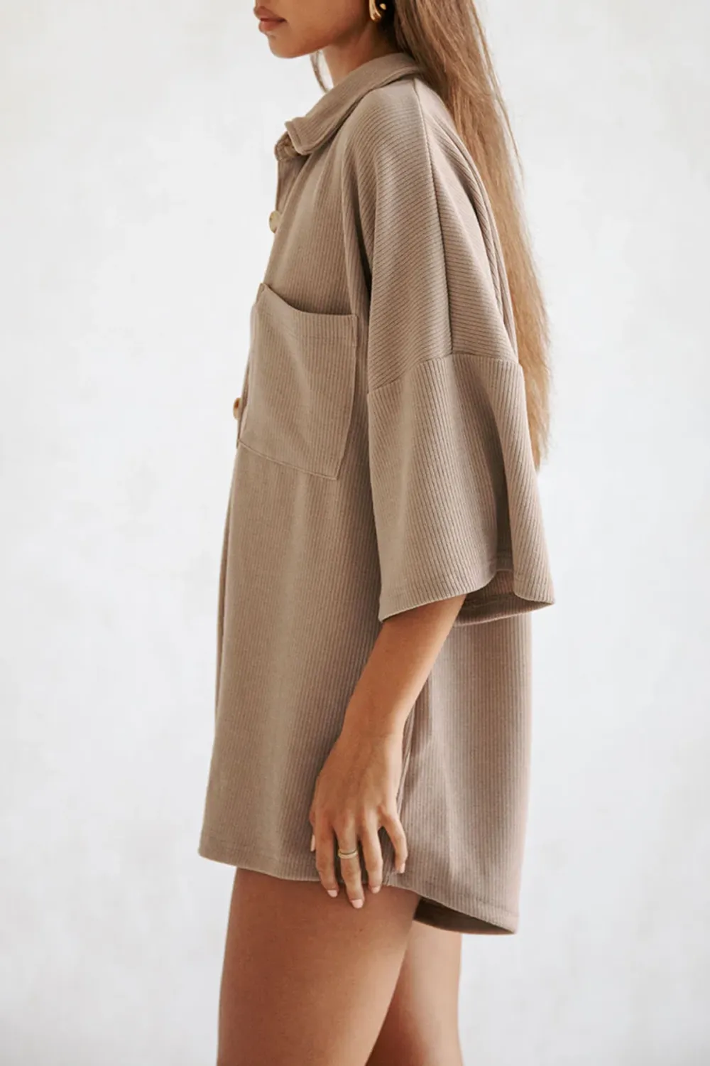 Brown Oversized Corduroy Short Jumpsuit