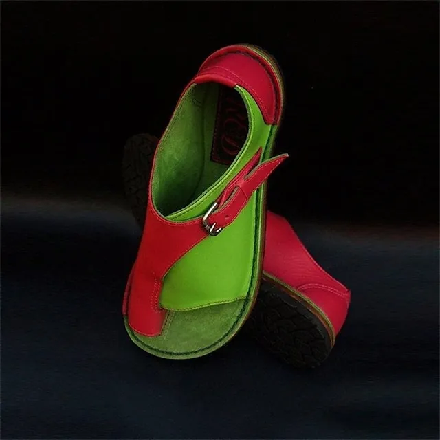 Women's Sandals Flat Sandals Orthopedic Sandals Bunion Sandals Plus Size Outdoor Daily Beach Summer Flat Heel Open Toe Casual Classic Minimalism Faux Leather Buckle Color Block Black&Gray red&green