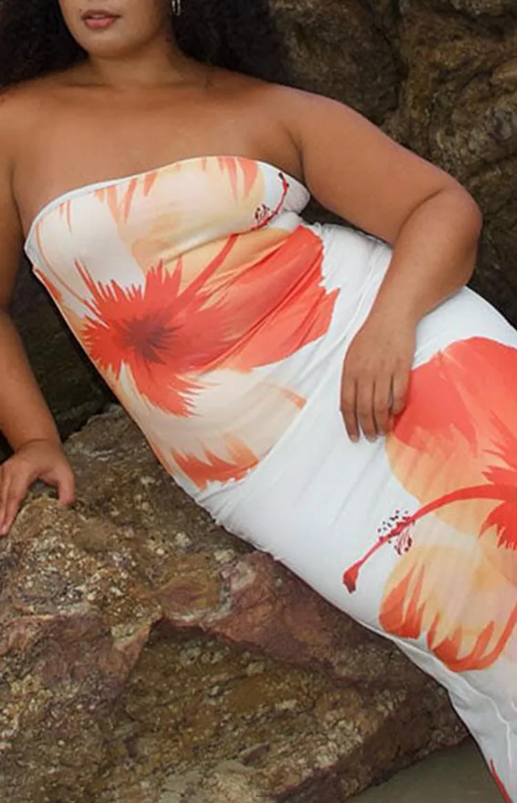White and Orange Floral Tube Dress