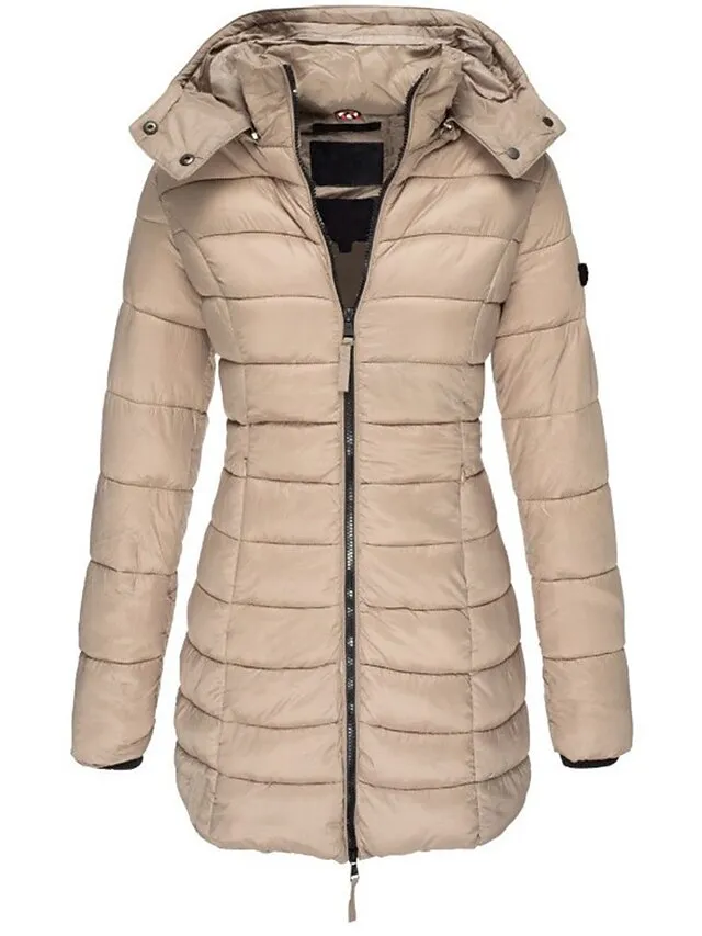 Women's Winter Coat Quilted Jacket Mid Length Puffer Coat Thermal Warm Parka with Pocket Fall Windproof Heated Coat  Zipper Hooded Lightweight Outerwear Long Sleeve Army Green Black