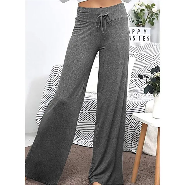 Women's Loungewear Pants Nighty 1 PCS Pure Color Fashion Simple Comfort Home Daily Vacation Cotton Breathable Long Pant Elastic Waist Basic Summer Spring Black Wine