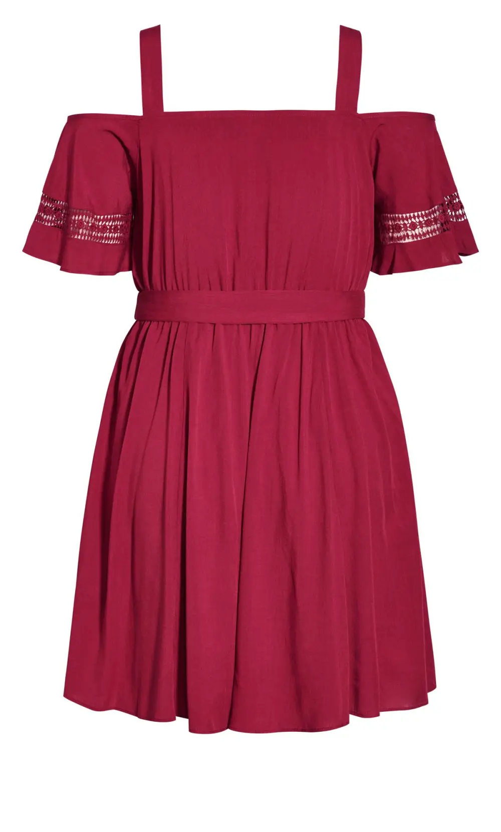 Evans Red Trim Cold Shoulder Flutter Mini Dress