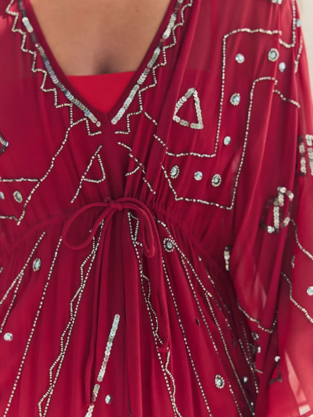 Red Decorative Long Cardigan