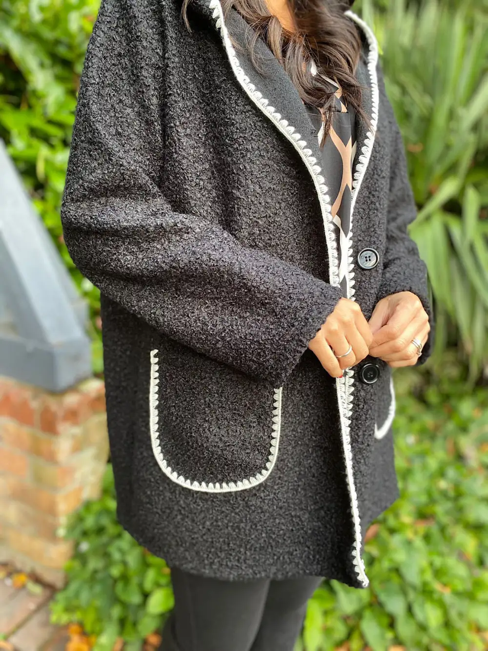 Black Boucle Trim Detail Coat