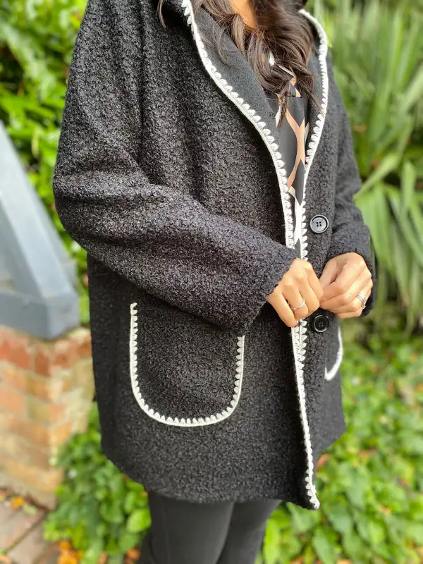 Black Boucle Trim Detail Coat
