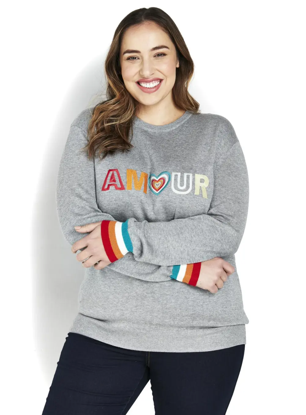 Evans Grey 'Amour' Embroidered Jumper