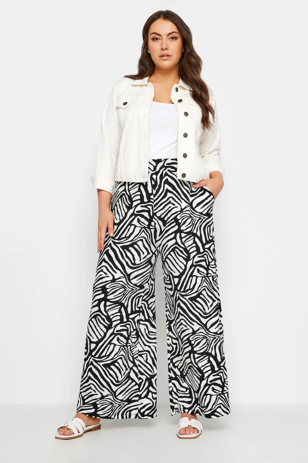 YOURS Curve Black Leopard Print Wide Leg Trousers