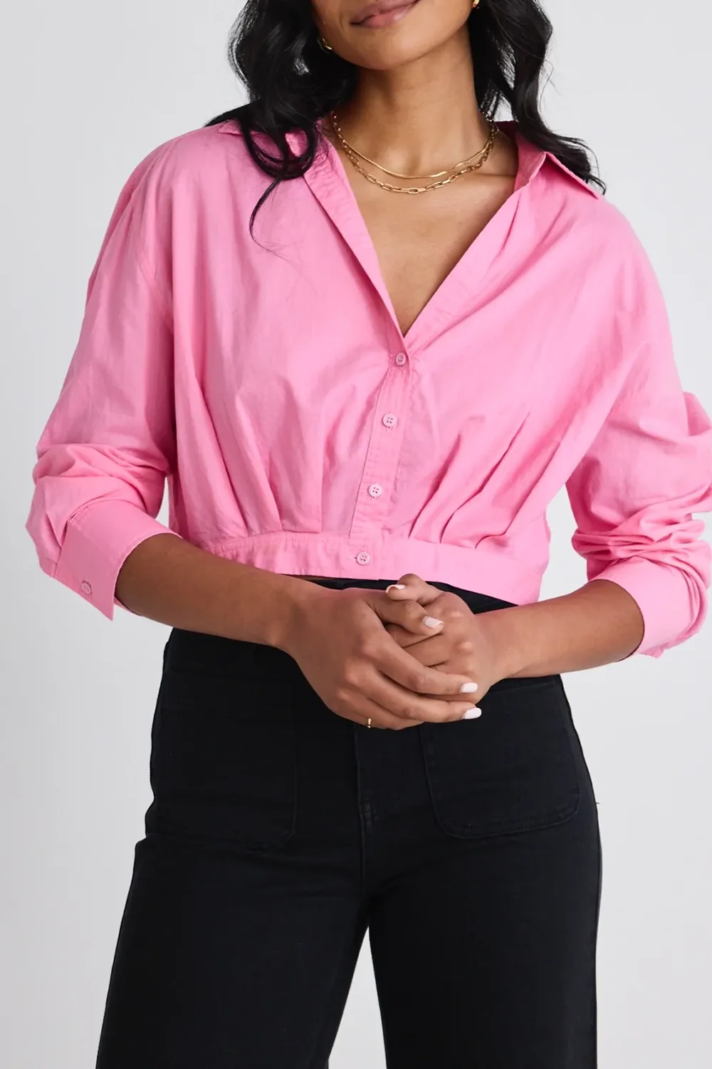 Barbie Pink Poplin Cropped Button - Up