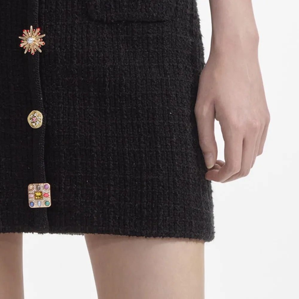 Black Jewel Button Knit Mini Skirt