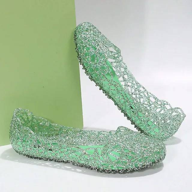 Women's Sandals Comfort Shoes Jellies Shoes Daily Beach Summer Flat Heel Round Toe Elegant Casual PVC Loafer Solid Color Black 20L Pink Blue