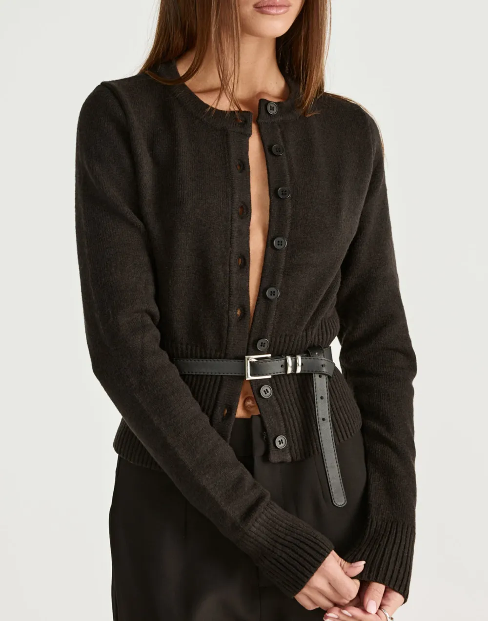 Stretch Ribbed-Knit Button-Down Top