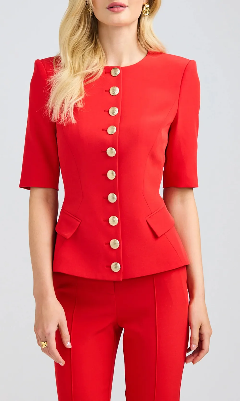 Red Sleeveless Crepe Jacket