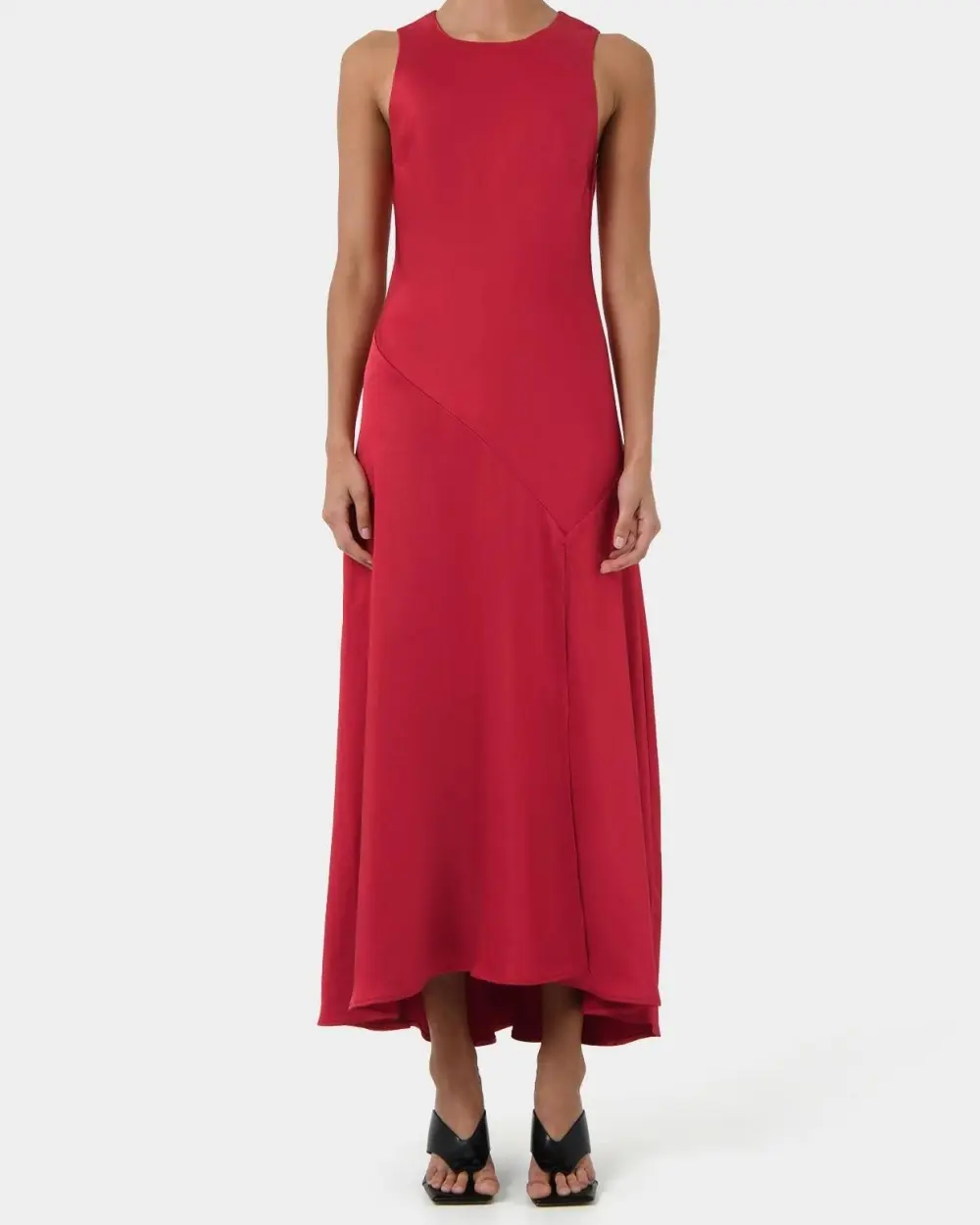 Round Neckline Satin Bias Dress