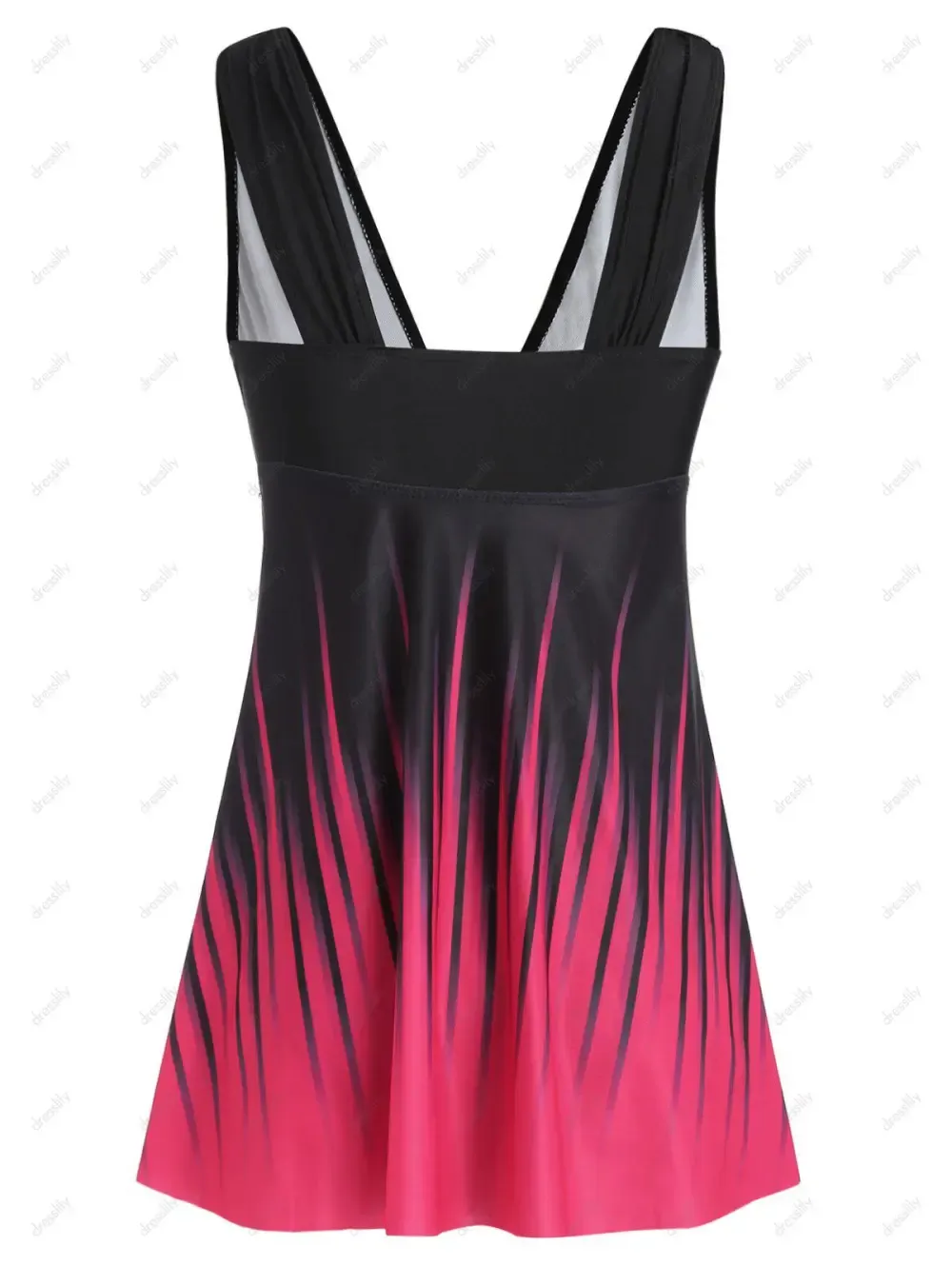 Modest Swimsuit Ombre Plunging Neck Strap Padded Beach Tankini Swimwear