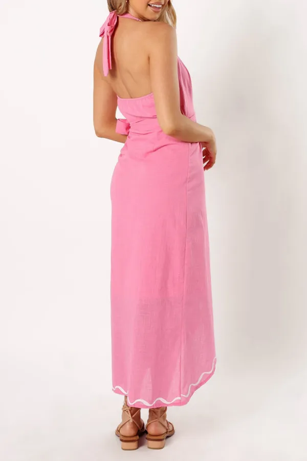 STRIPED PRINT WRAP MIDI  DRESS