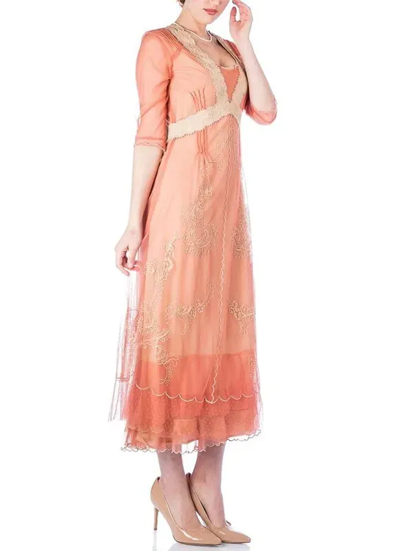 Embroidery vintage court style simple tulle ladies dress