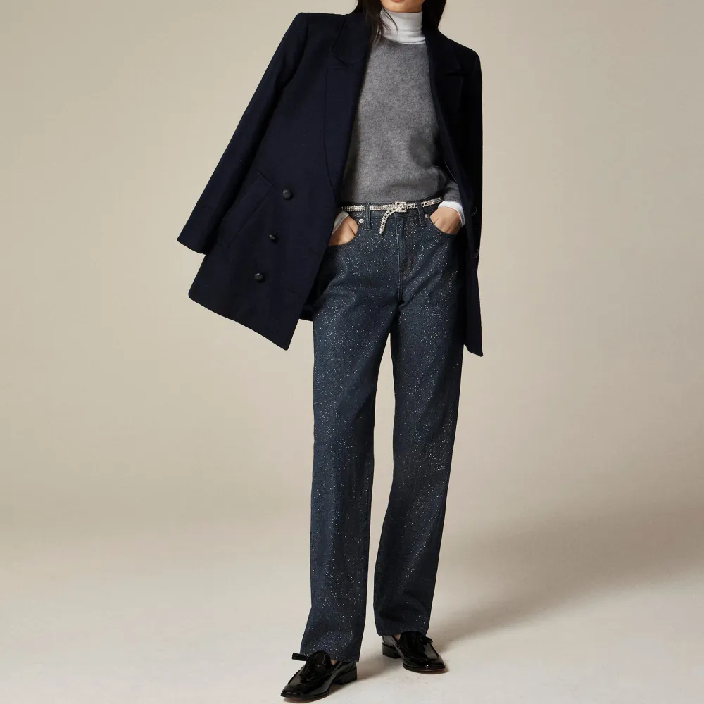 Mid-rise Straight Jean Metallic Threads Rigid