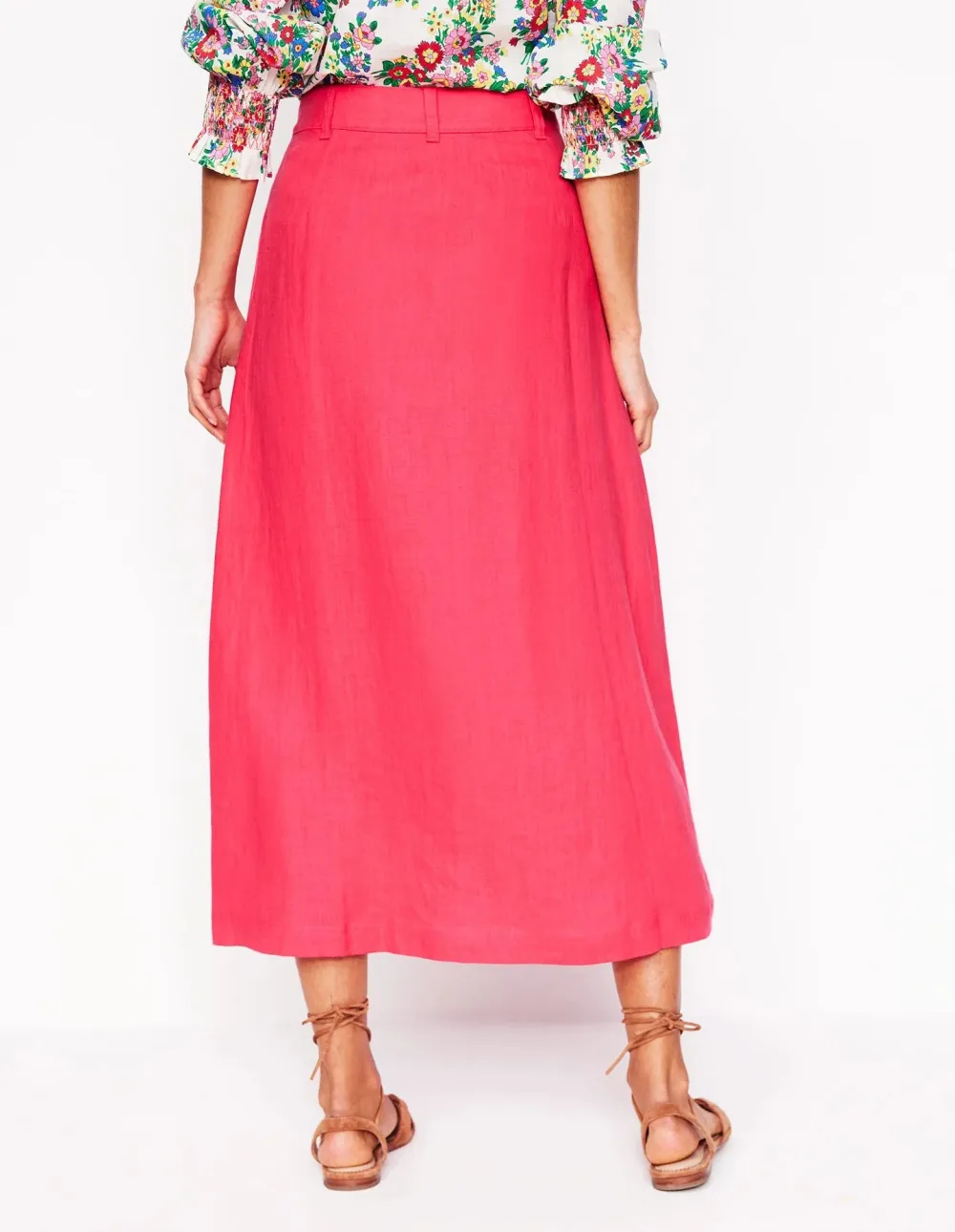 Camelia Pink Linen Midi Skirt