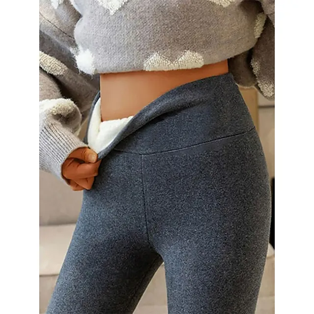 Women‘s Fleece-lined Leggings Ankle-Length Winter Leggings Micro-elastic High Waist Tights Casual / Sporty Weekend Yoga Black Gold Black S M Fall & Winter