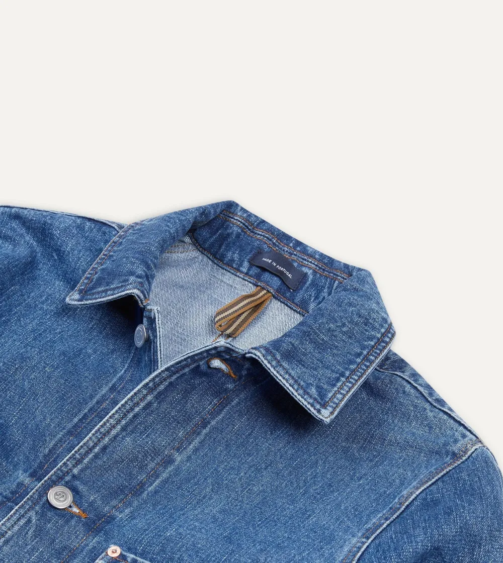 Casual Style Bleach Wash Selvedge Denim Five-Pocket Chore Jacket