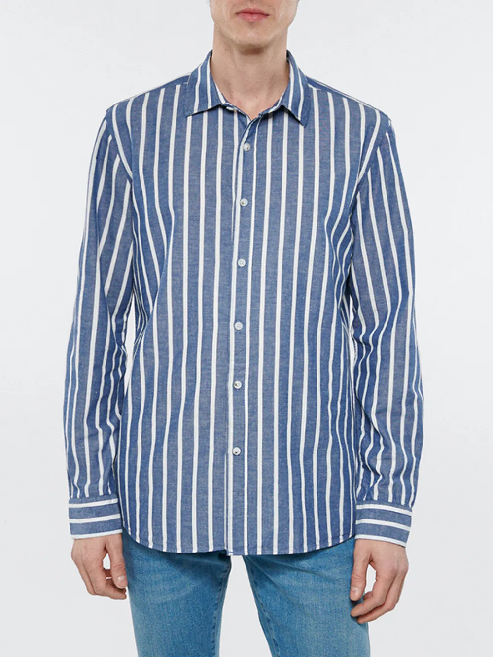 Blue and White Striped Men's Shirt