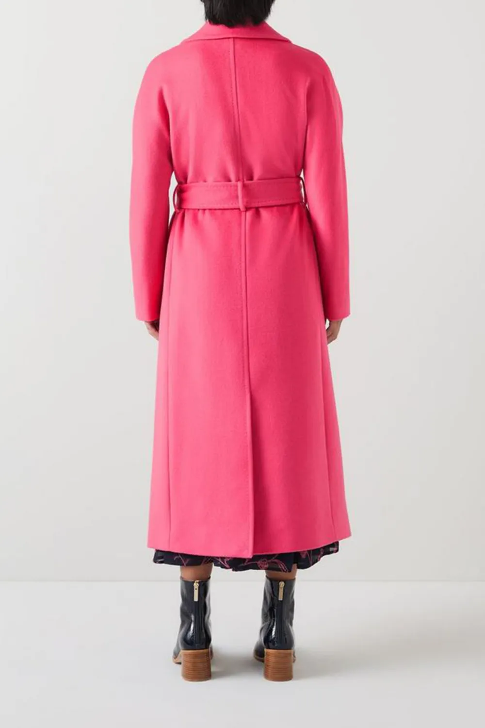 Pink Belted Long Wool Blend Coat