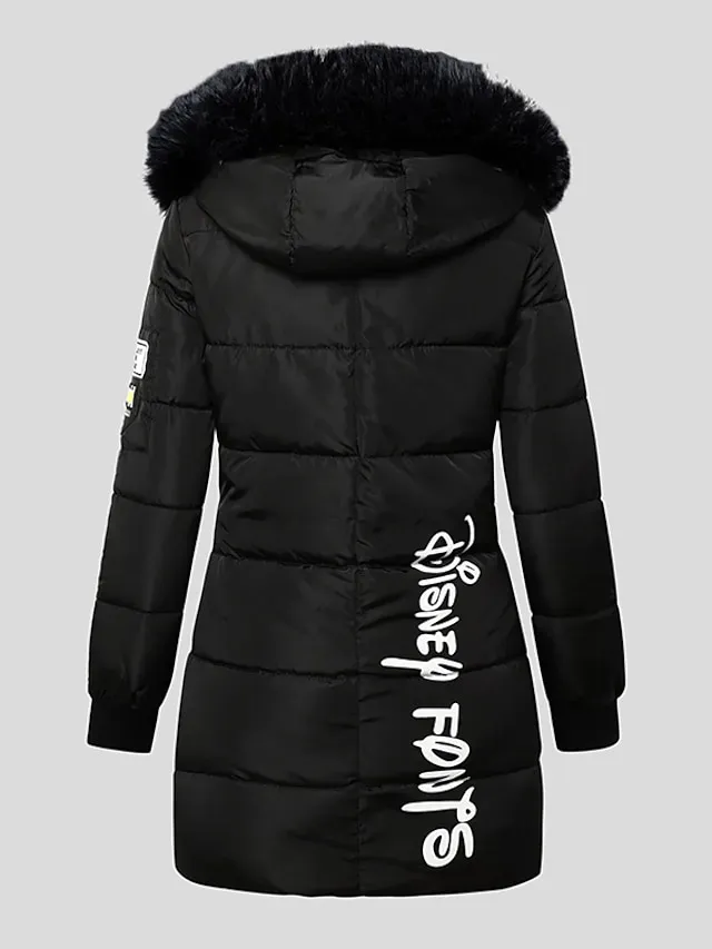 Women's Puffer Jacket Long with Pockets Slim Fit Fur Collar Coat powder Bean Green White Black Gray Classic Style Christmas Winter Zipper Hoodie Regular Fit M L XL XXL XXXL / Daily / Windproof