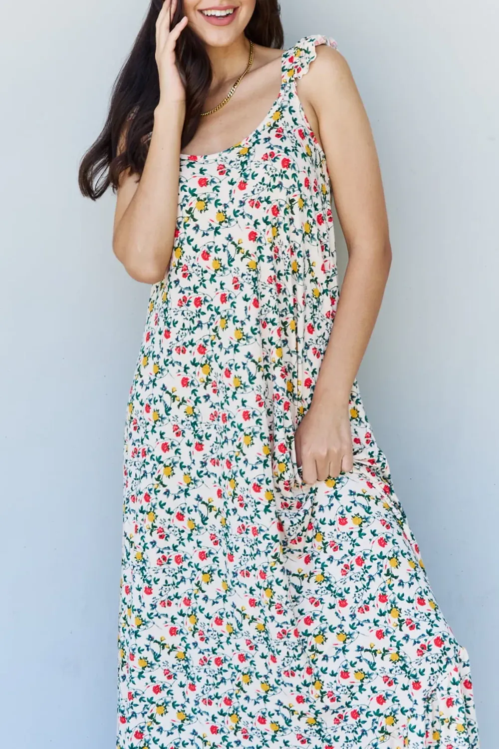 Elegant Holiday White Floral Crew Neck Dress