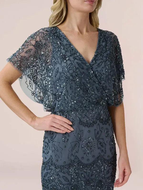 hand-beaded ruffle sleeve corseted short dress