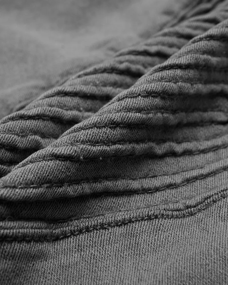 Solid Slant Pocket Zip Side Seam Detail Skinny Jeans