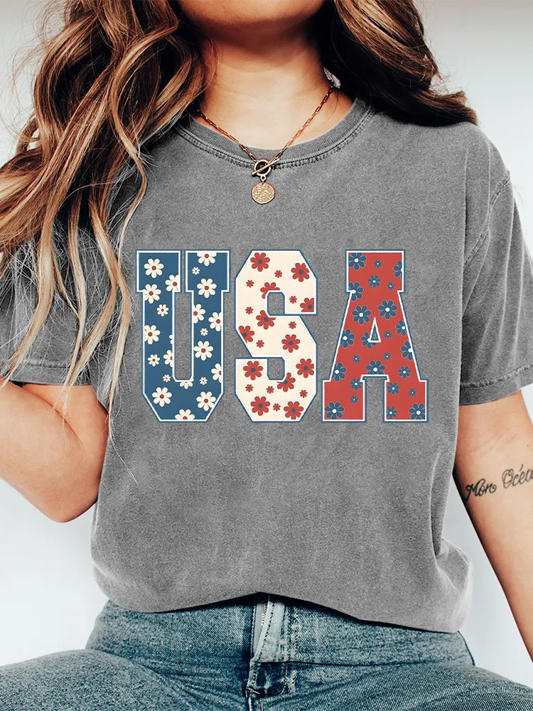 Women'S USA Floral Print T-Shirt