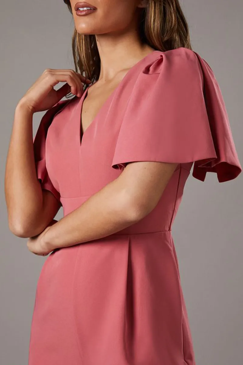Casual Style Flutter Sleeve Plunge Jumpsuit