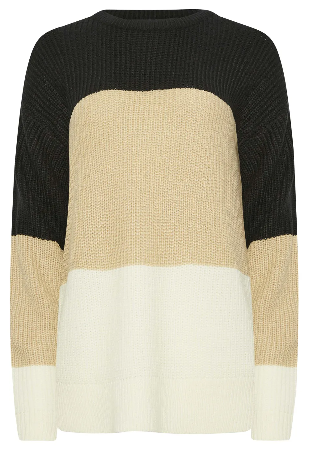 LTS Tall Black & Brown Colourblock Knit Jumper