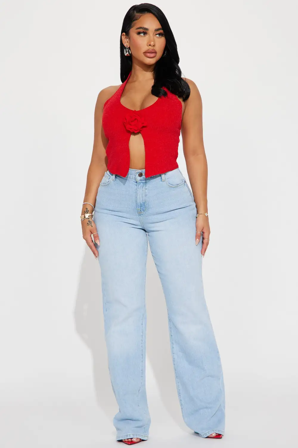 Wish You Roses Halter Sweater Top - Red