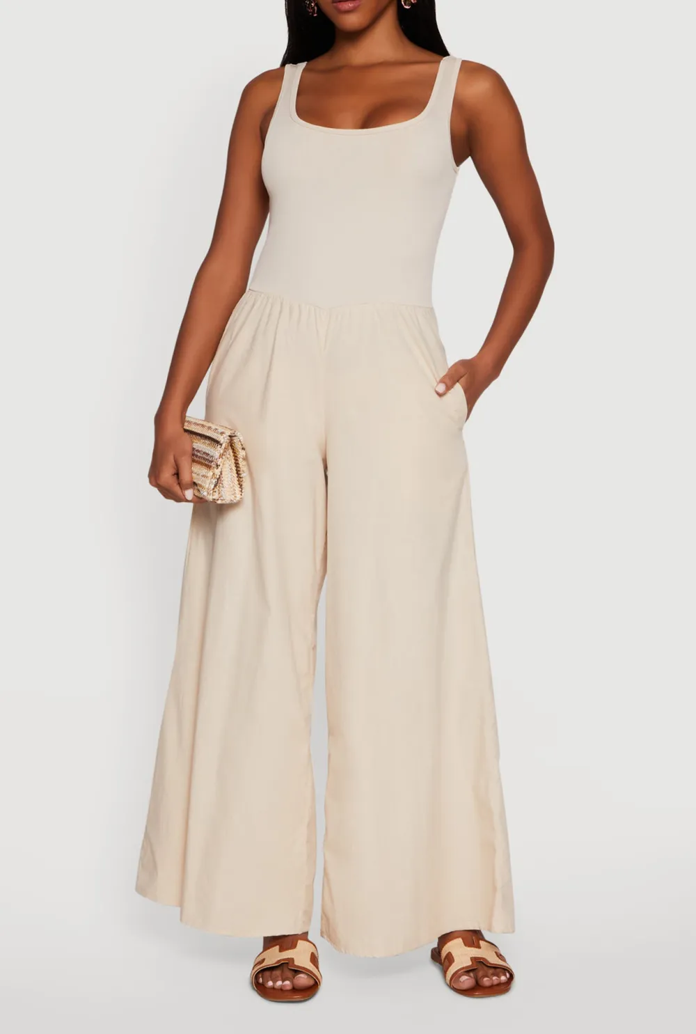 Solid Color Wide Leg Jumpsuit