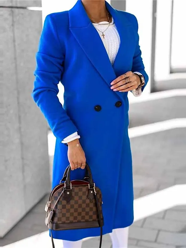 Women's Winter Coat Coat Warm Breathable Work Office / Career Daily Wear Vacation Pocket Drawstring Buttoned Front Turndown Elegant Lady Modern Formal Solid Color Regular Fit Outerwear Long Sleeve