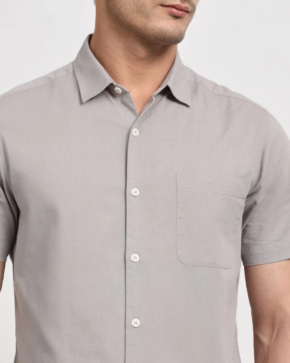 Simple And Soft Slim-Fit Breathable Light Grey Shirt