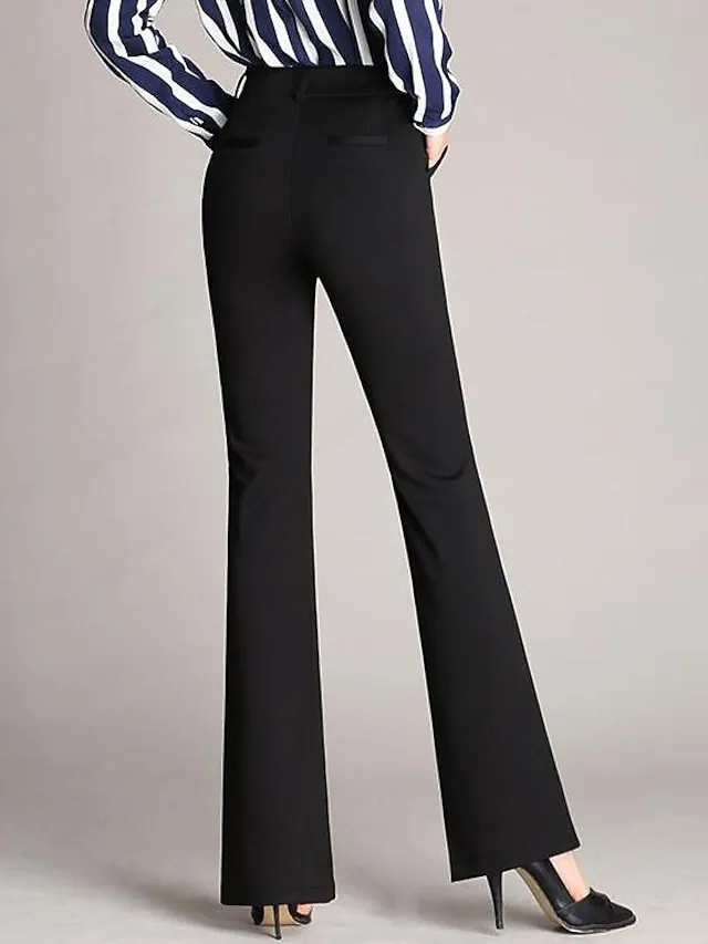 Women‘s Dress Work Pants Bootcut Pants Trousers Mid Waist Basic Daily Black 1# Black S M Summer
