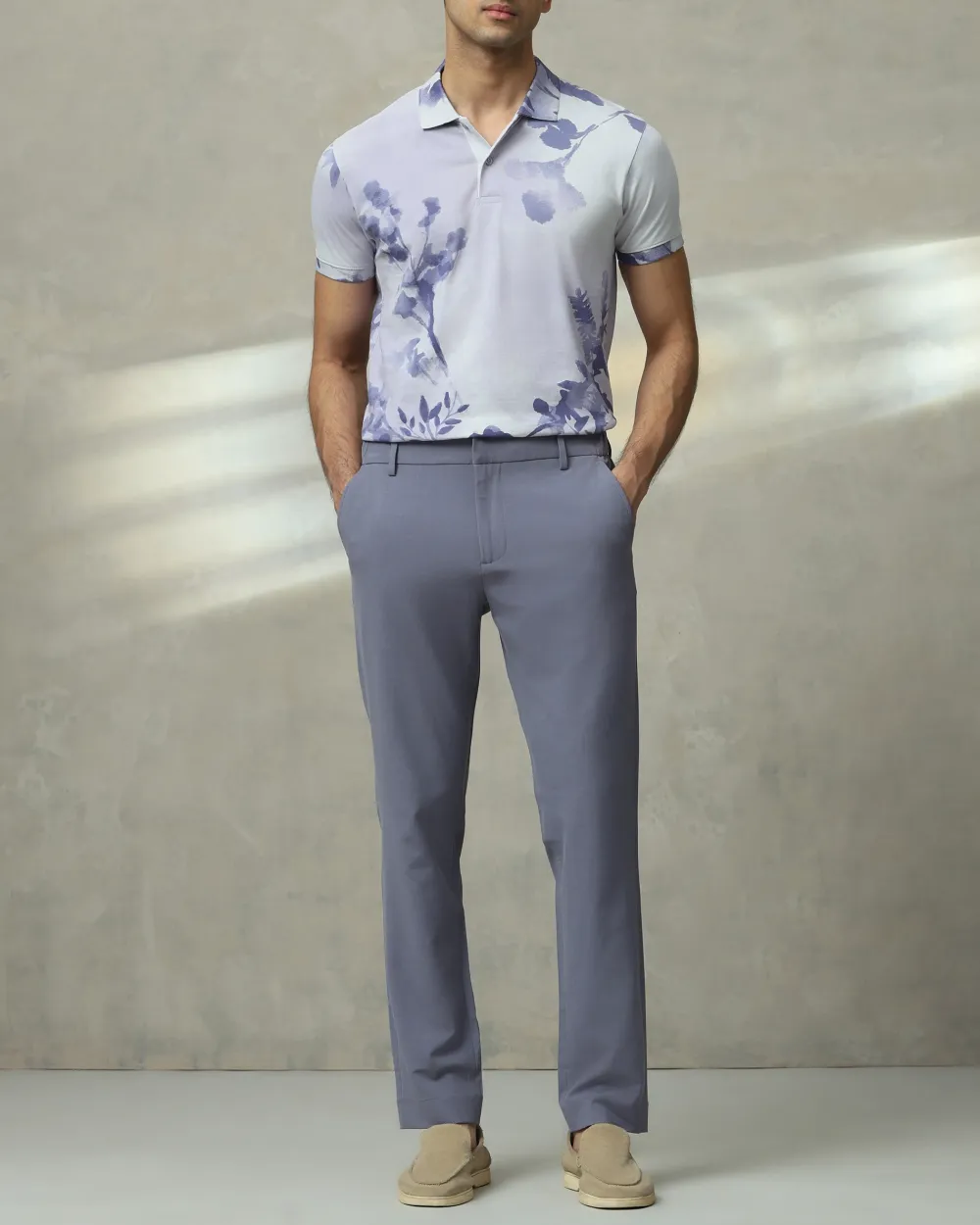 Daily Simple Soft  Lilac Floral Print Polo Shirt