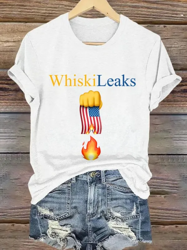 Retro Whiskileaks Fist Flag Fire Print T-Shirt