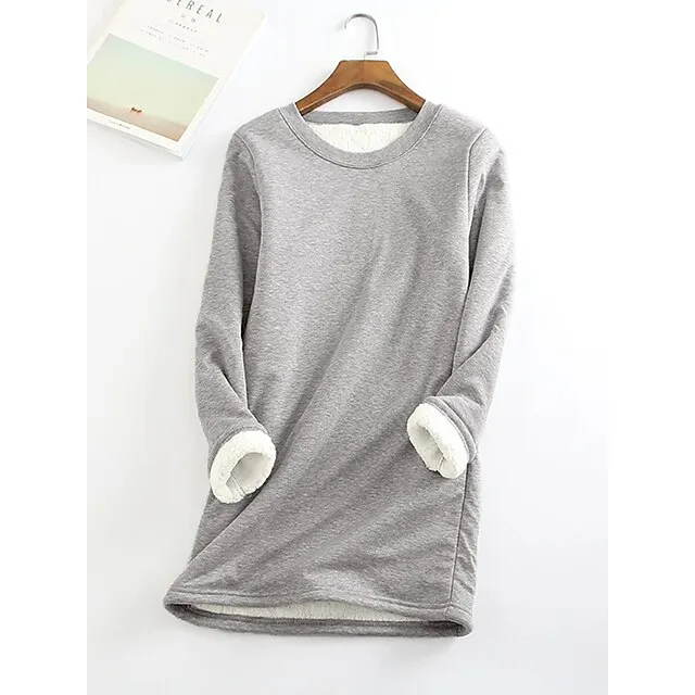 Women's Casual Dress Sweatshirt Dress Winter Dress Mini Dress Teddy Fleece Home Daily Going out Basic Casual Crew Neck Long Sleeve Regular Fit Wine Red Big red Black Color S M L XL XXL Size