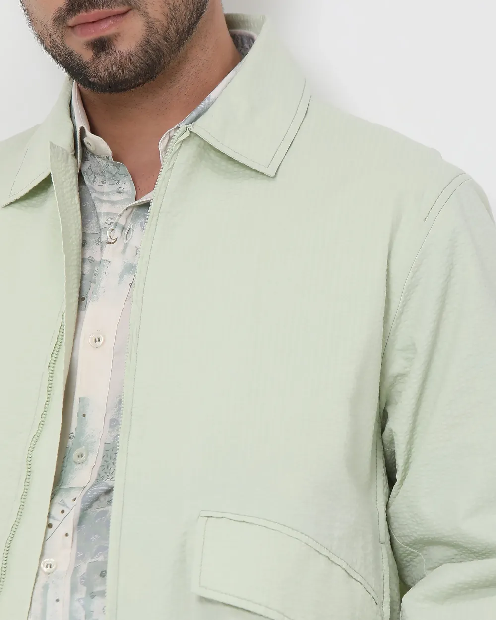 Versatile Comfortable Slim-Fit Light Green Cotton Jacket