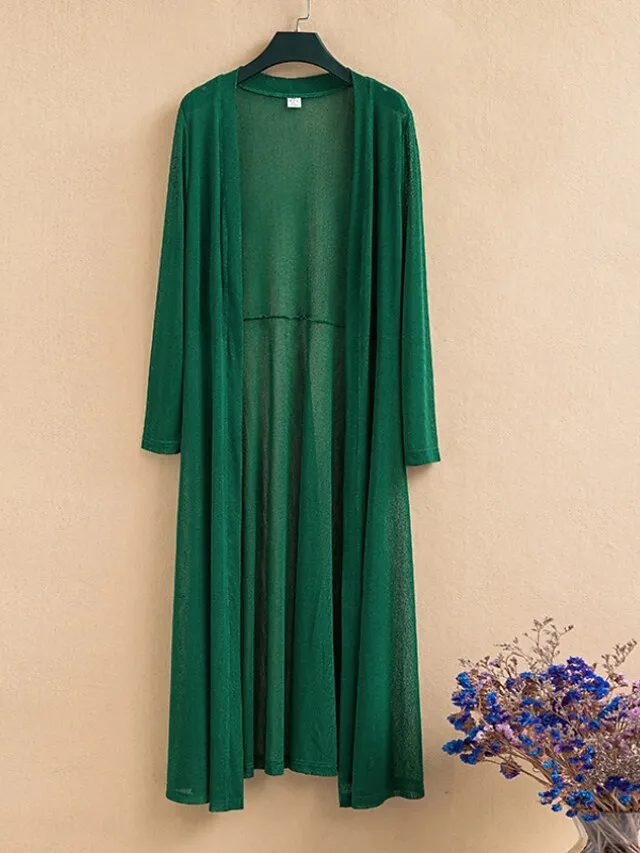 Women's Casual Jacket Long Coat Regular Fit Breathable Casual Jacket Spring Summer Long Sleeve Solid Color White Black Wine Outdoor Street Daily