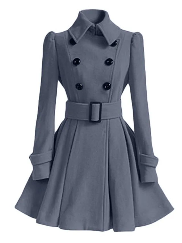 Women's Winter Coat Long Overcoat with Belt Christmas Party Xmas Wear Dress Coat Warm Double Breasted Pea Coat Fall Trench Coat Red Black Khaki Elegant Outerwear Casual Jacket