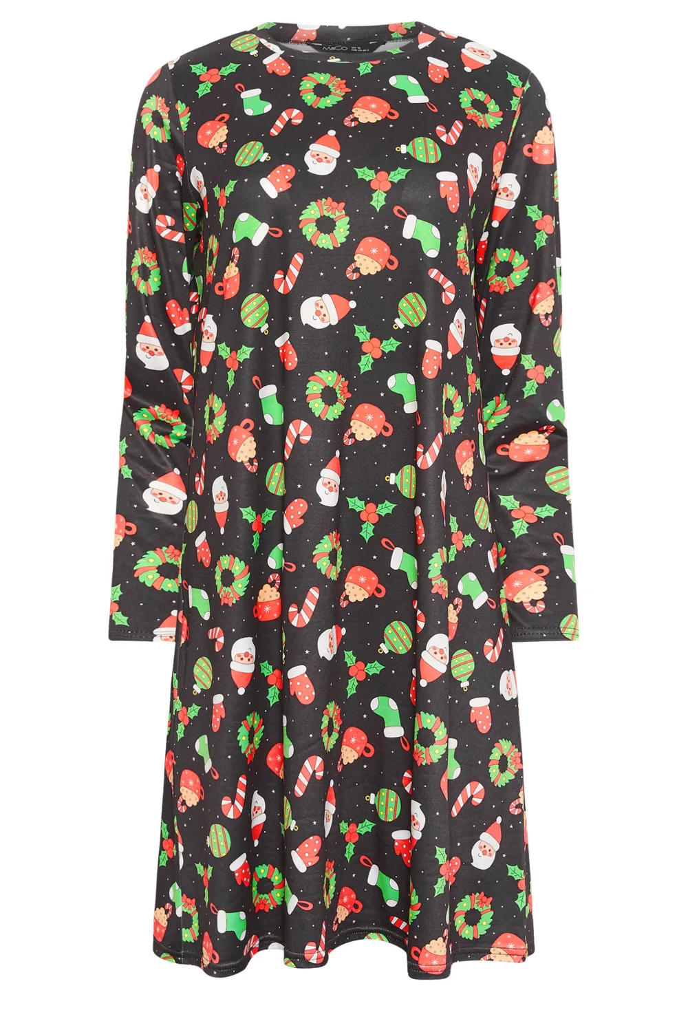 M&Co Black Candy Cane Print Christmas Dress