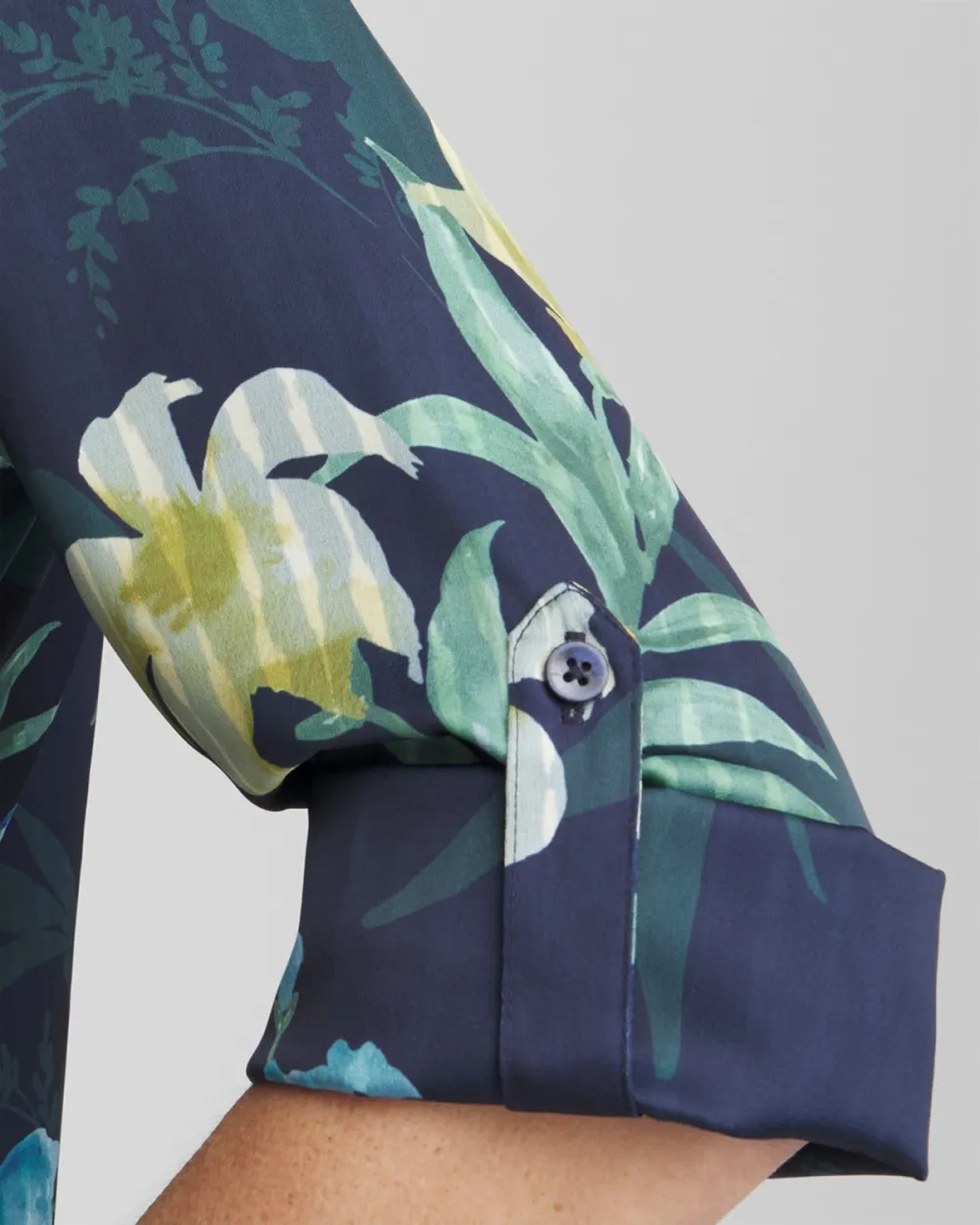 Long Sleeve StainTropical Print Midi Dress