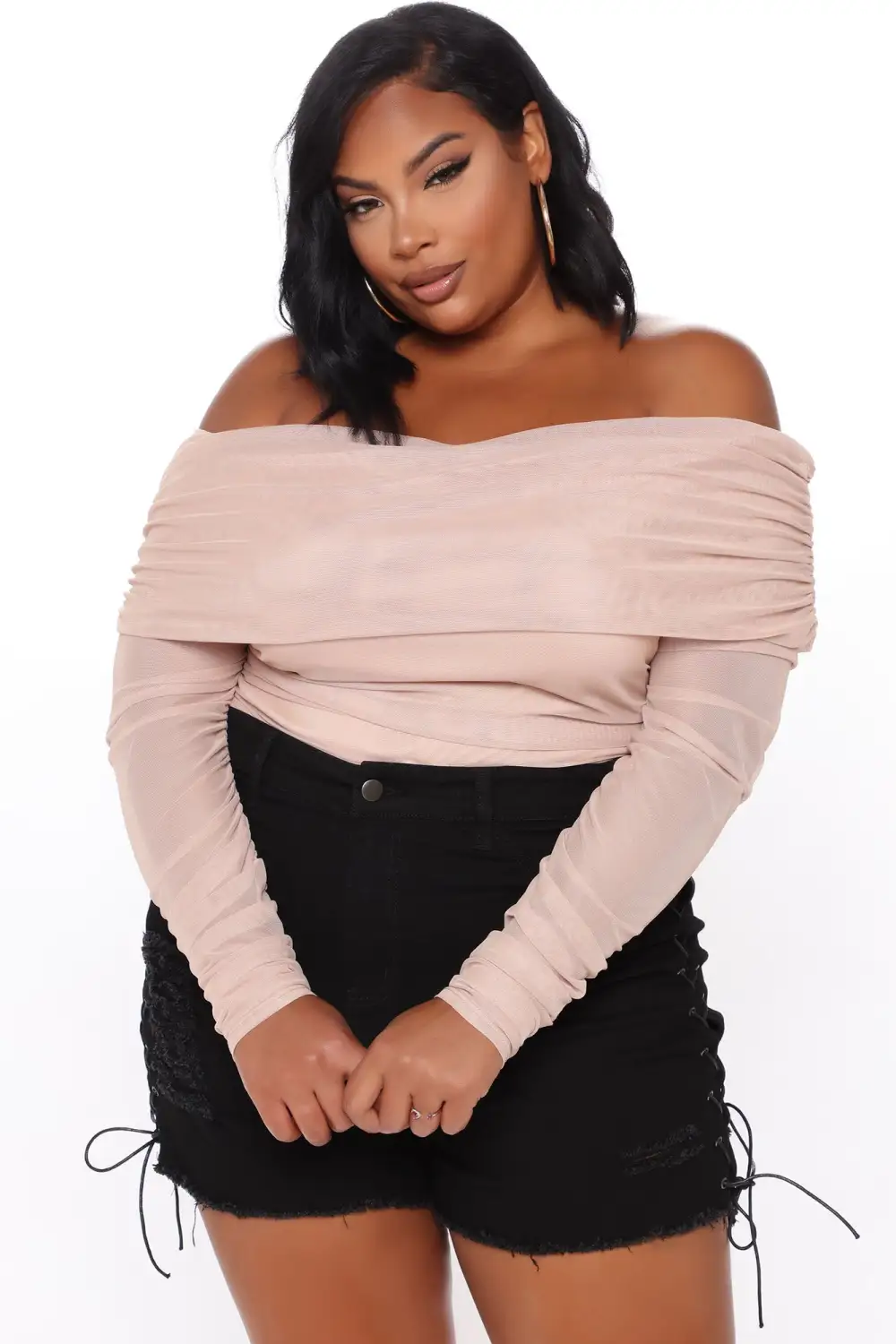 Keep Me Sassy Ruched Bodysuit - Taupe