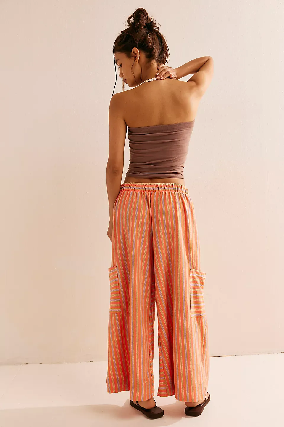 Striped Drawstring Wide Leg Pants