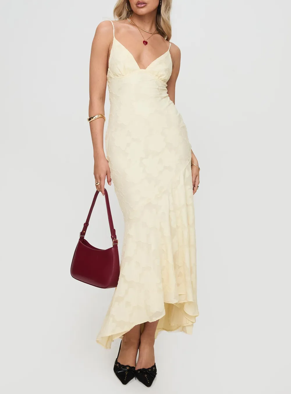 Lace Trimmed Spaghetti Strap Maxi Dress