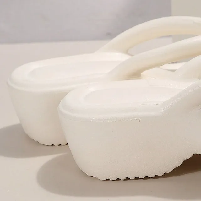 Women's Sandals Slippers Flip-Flops Wedge Heels Flip-Flops Outdoor Slippers Outdoor Beach Summer Flat Heel Elegant Casual Minimalism EVA Loafer Solid Color Black White Fuchsia